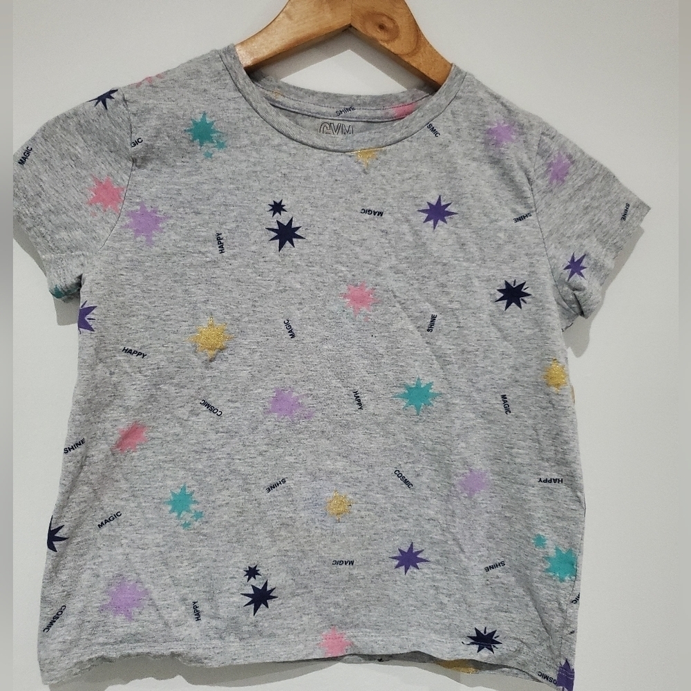 ⚡️3 for $15 ⚡️Gymboree Gray star crop  t-shirt size 7-8 ptp 15.5"
